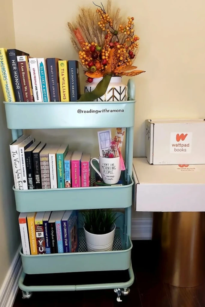Use a Rolling Cart as a Mobile Bookshelf