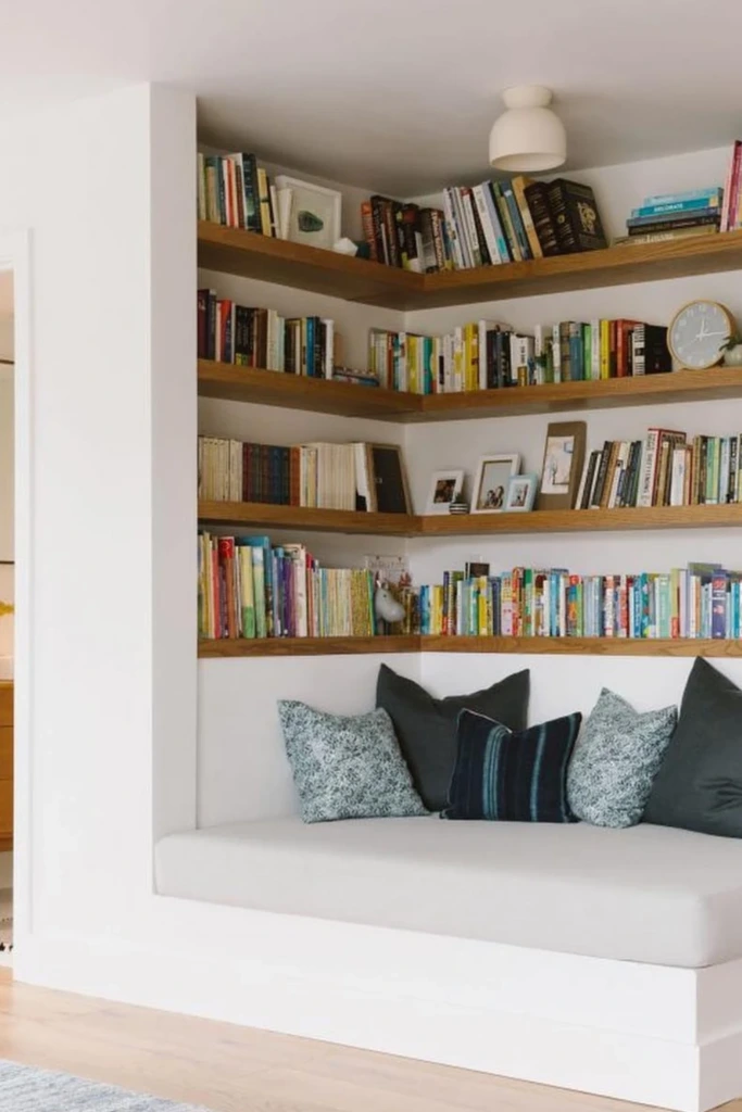 Create a Reading Nook with Corner Shelves