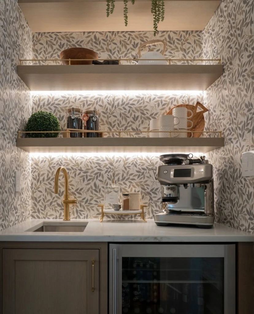 22. Wallpapered Coffee Pantry