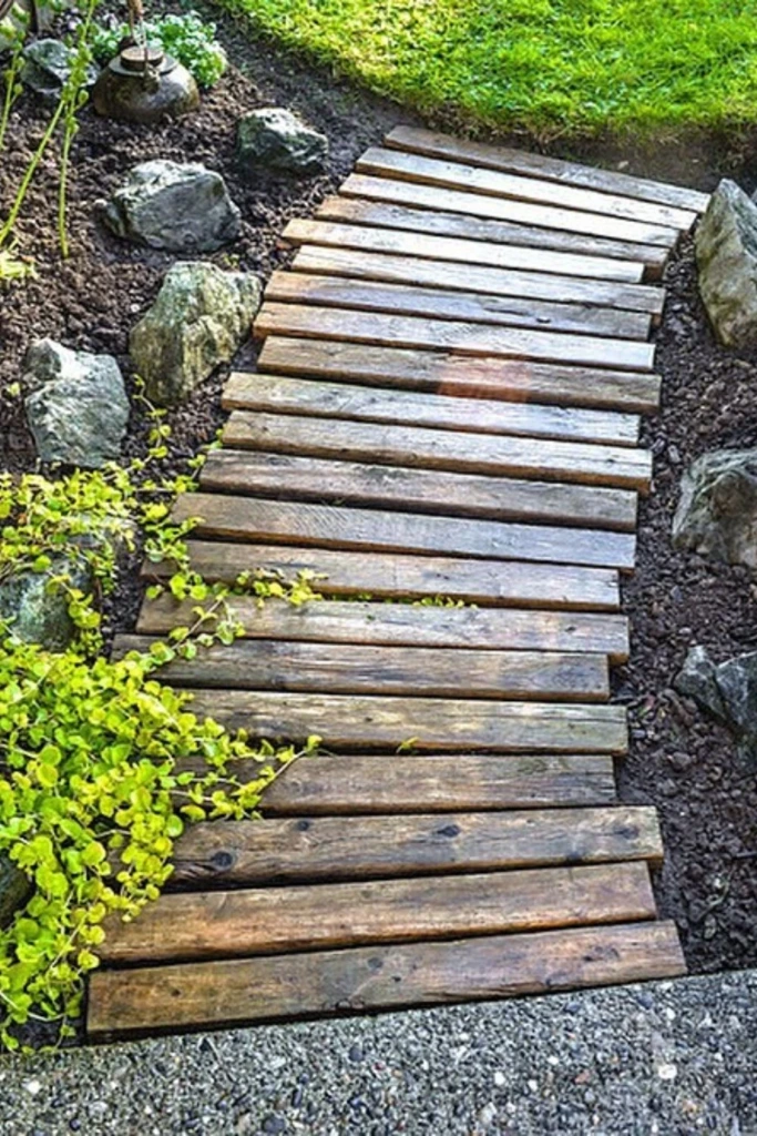 Rustic Wood Slice or Plank Path