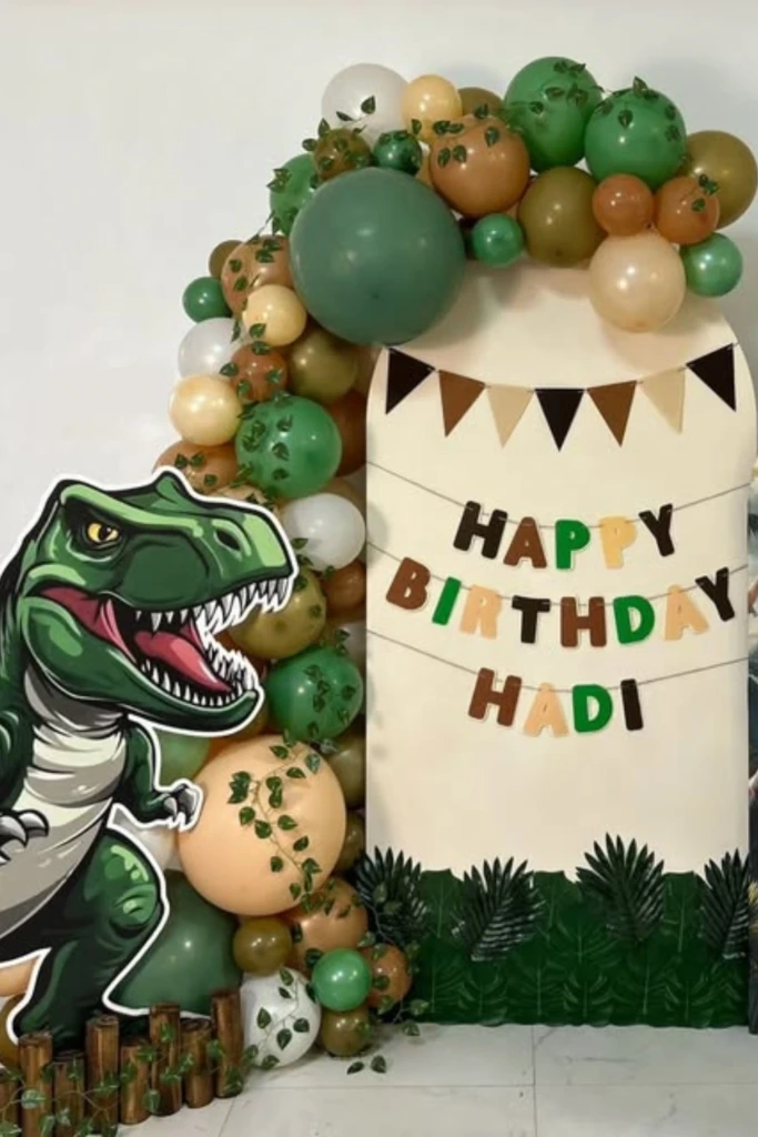 T-Rex Entrance Backdrop with Balloon Garland