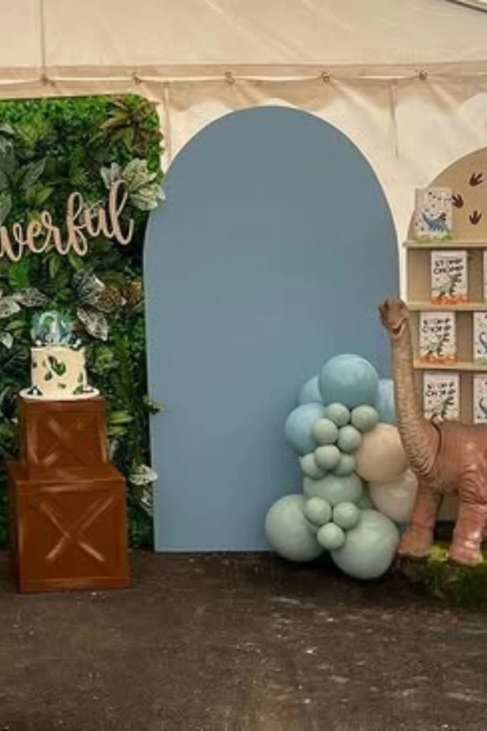 Neutral Blue Dino Treat Station with Green Wall