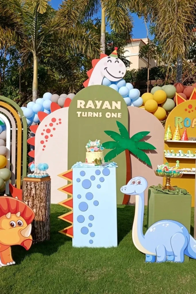 Outdoor Cartoon Dino Party Setup