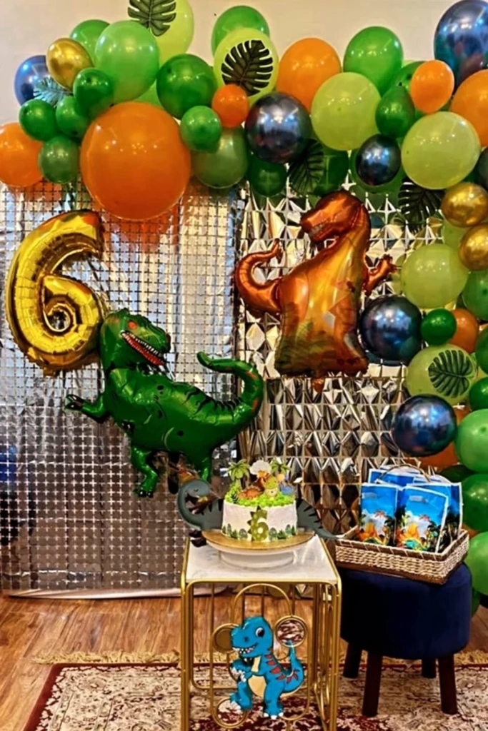 Metallic Balloon Backdrop with Dino Balloons