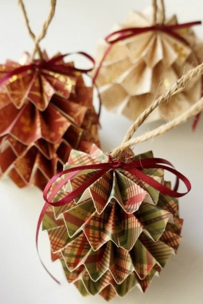 Folded Paper Pinecone Ornaments