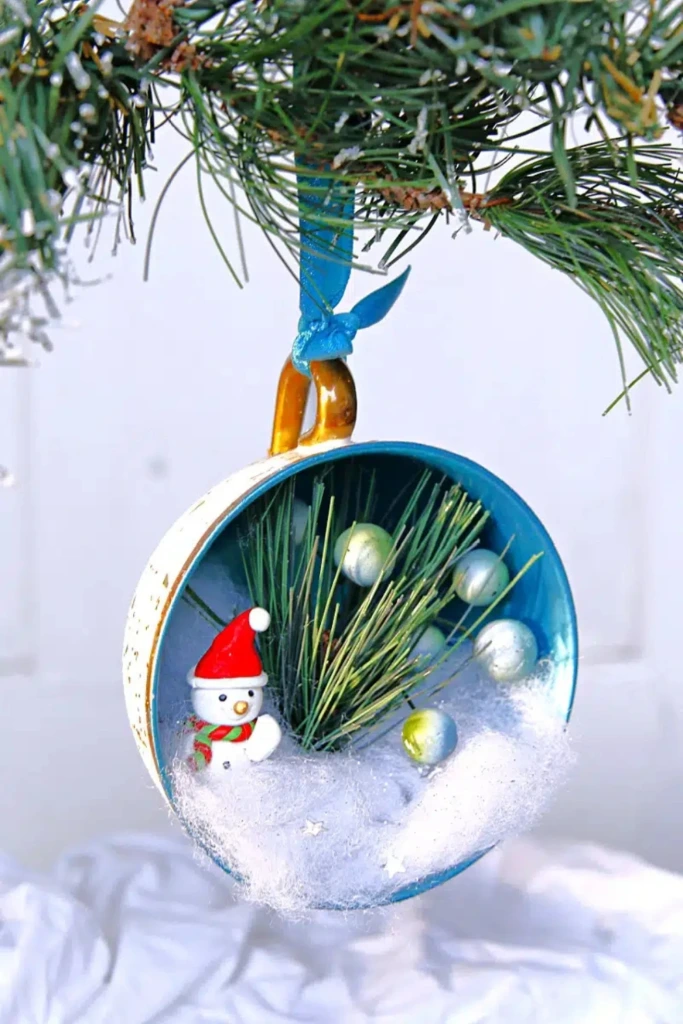 Tin Lid Snow Scene Ornament