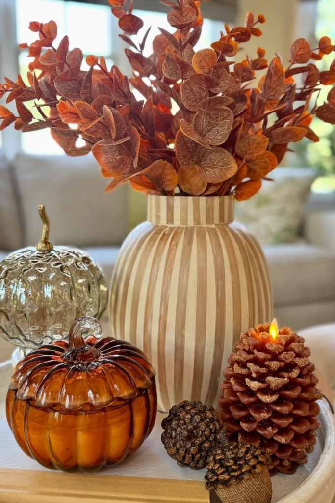 Mix Glass Pumpkins with Warm Textures