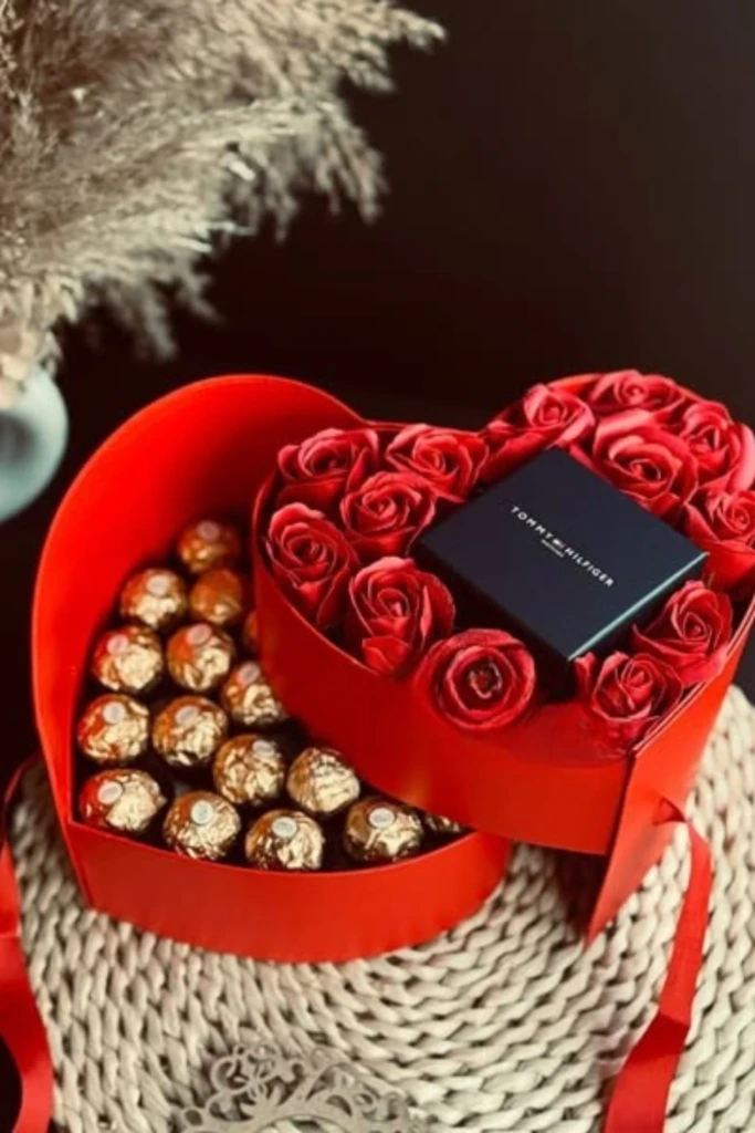 Heart-Shaped Rose & Chocolate Box