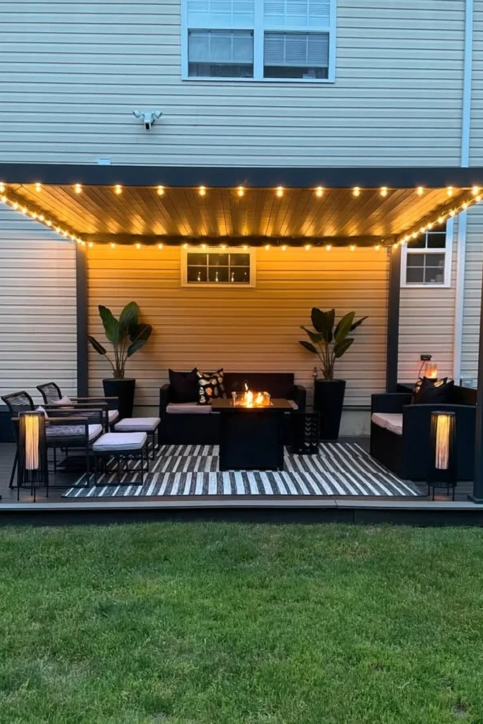 String Light Firepit Deck