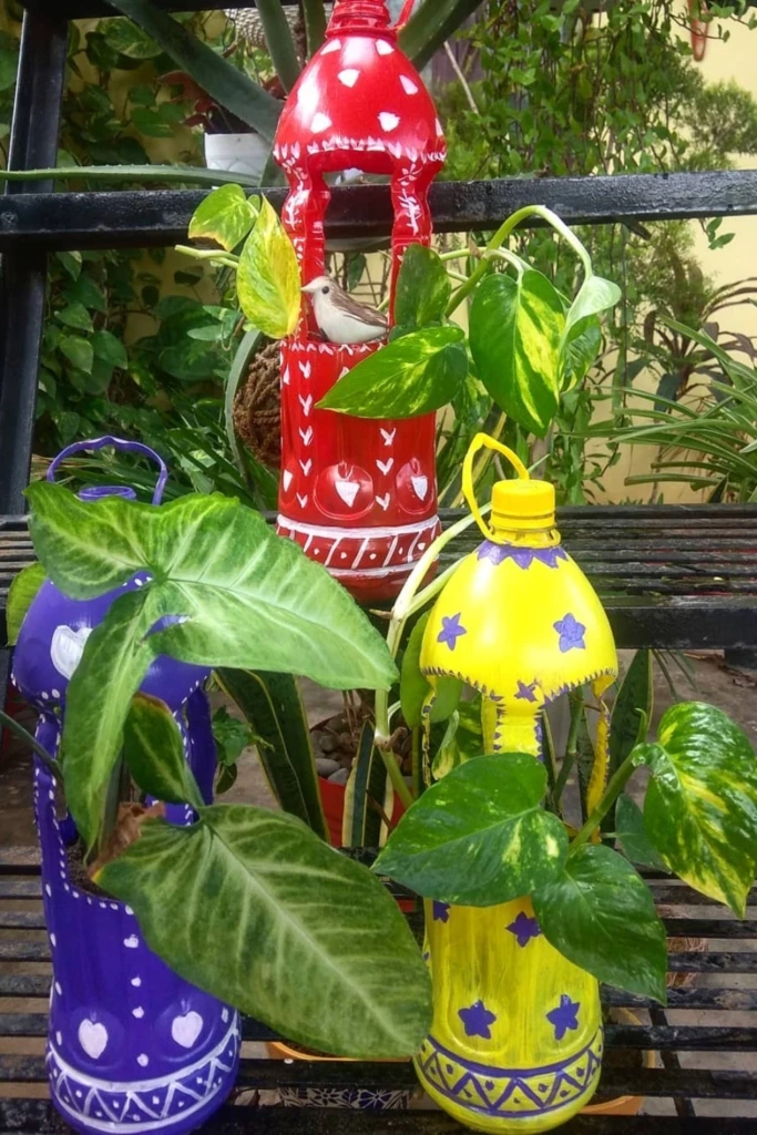 Turn Bottles Into Colorful Planters
