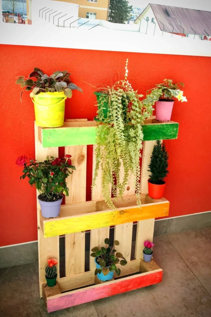 Turn a Pallet Into a Colorful Plant Stand