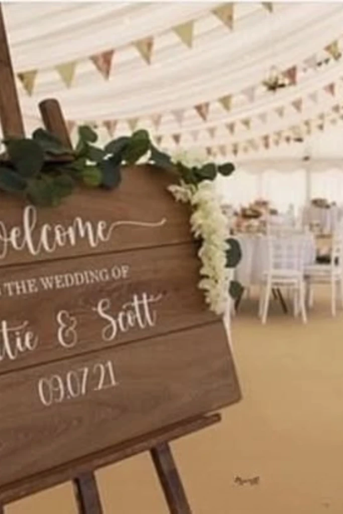 Rustic Welcome Sign for a Marquee Wedding