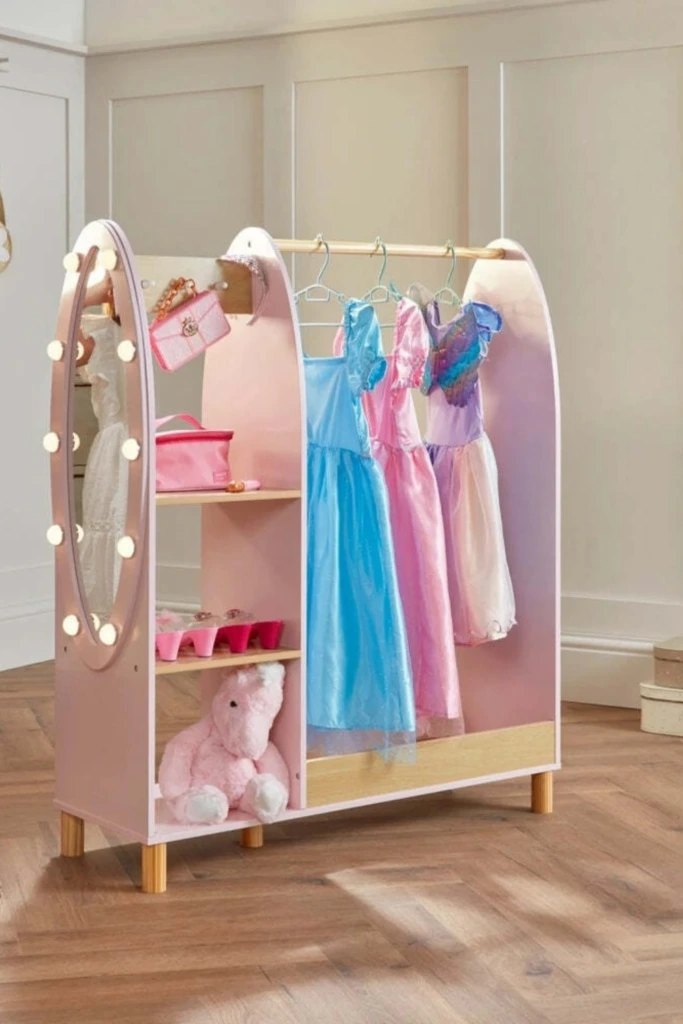 Vanity-Style Dress-Up Station with Lighted Mirror