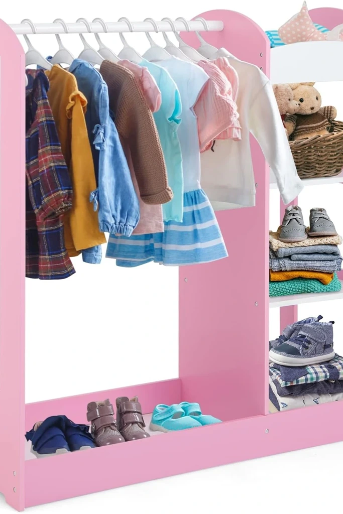 Pink Open Wardrobe with Side Shelves