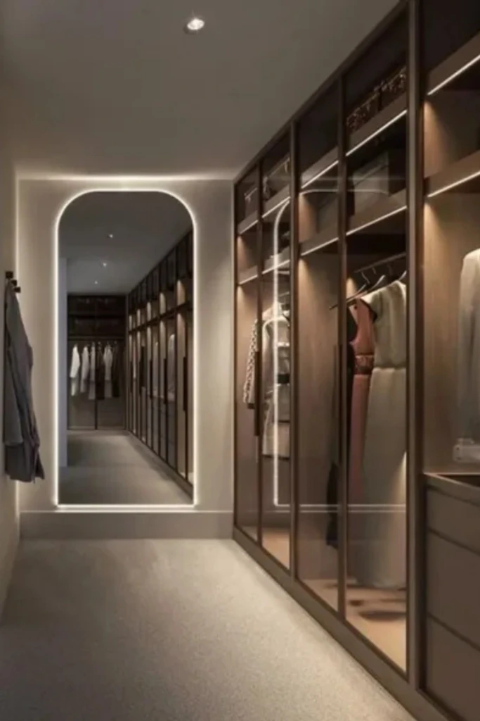 Luxe Walk-In Closet with Ambient Lighting