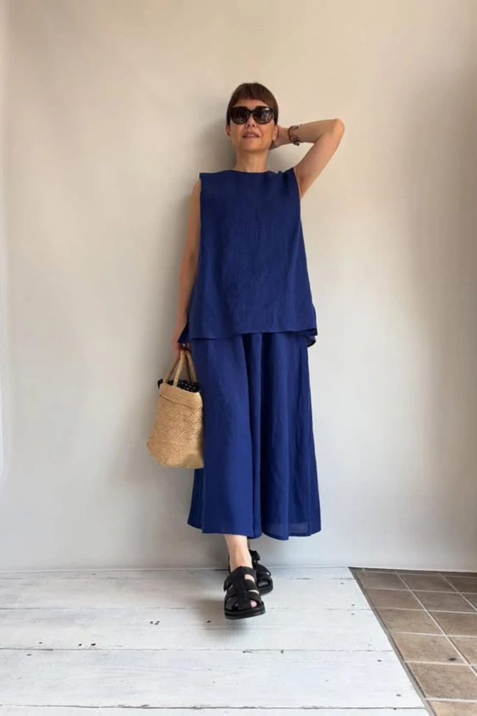 Navy Wide-Leg Co-Ord Set
