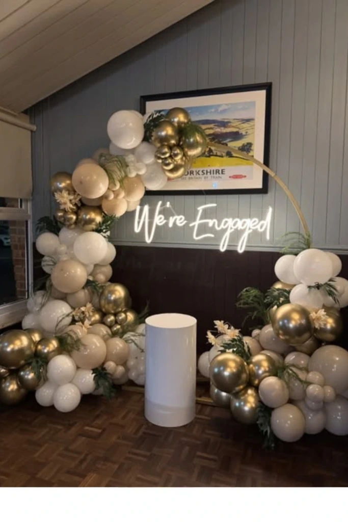 Modern Balloon Arch with Neon Sign