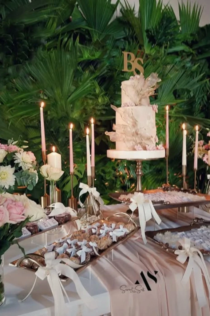Luxe Dessert Table with Green Backdrop
