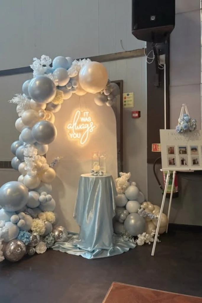 Silver and White Balloon Nook with Neon Glow
