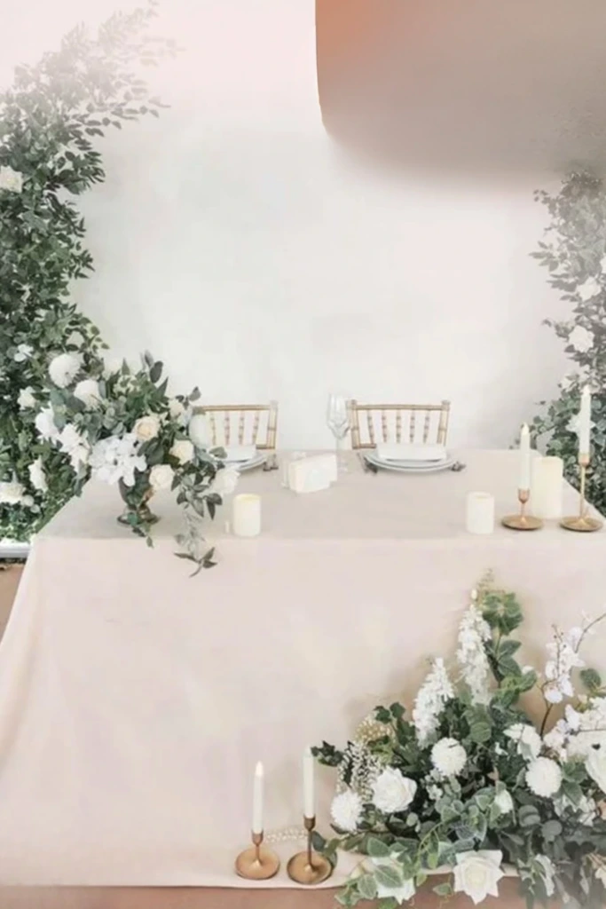 Minimal Green and White Table Setup