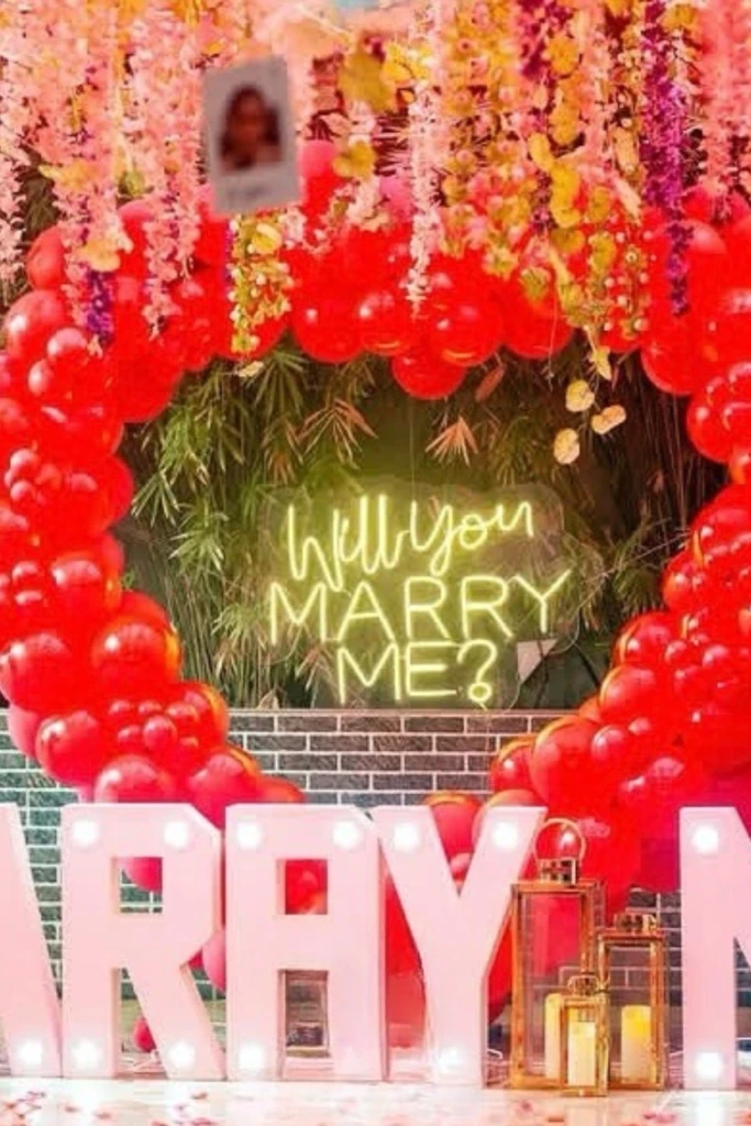 Bold Red Balloon Heart with Neon Proposal