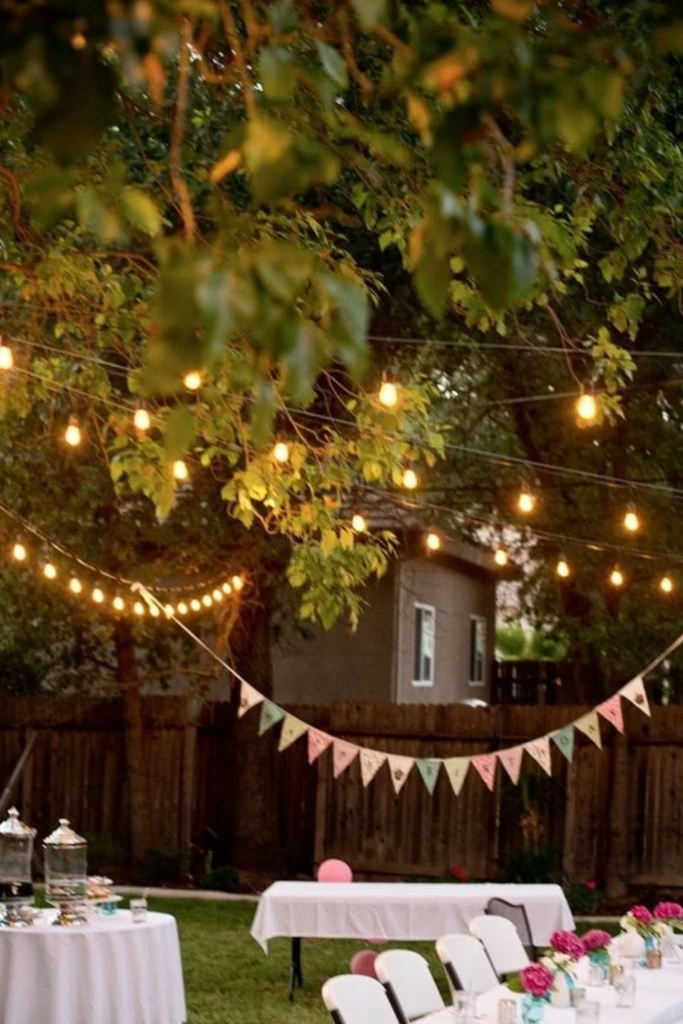 Backyard Engagement with String Lights