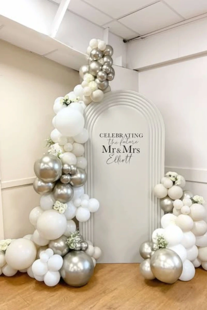 Modern White and Silver Balloon Backdrop