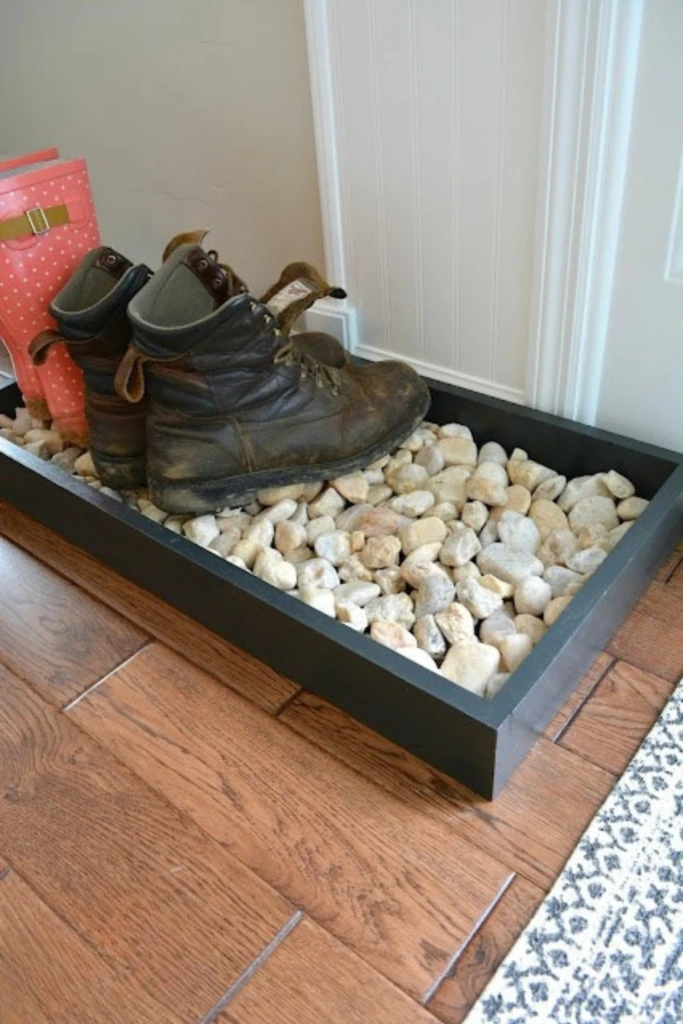 Use a Boot Tray with Stones for Wet Shoes