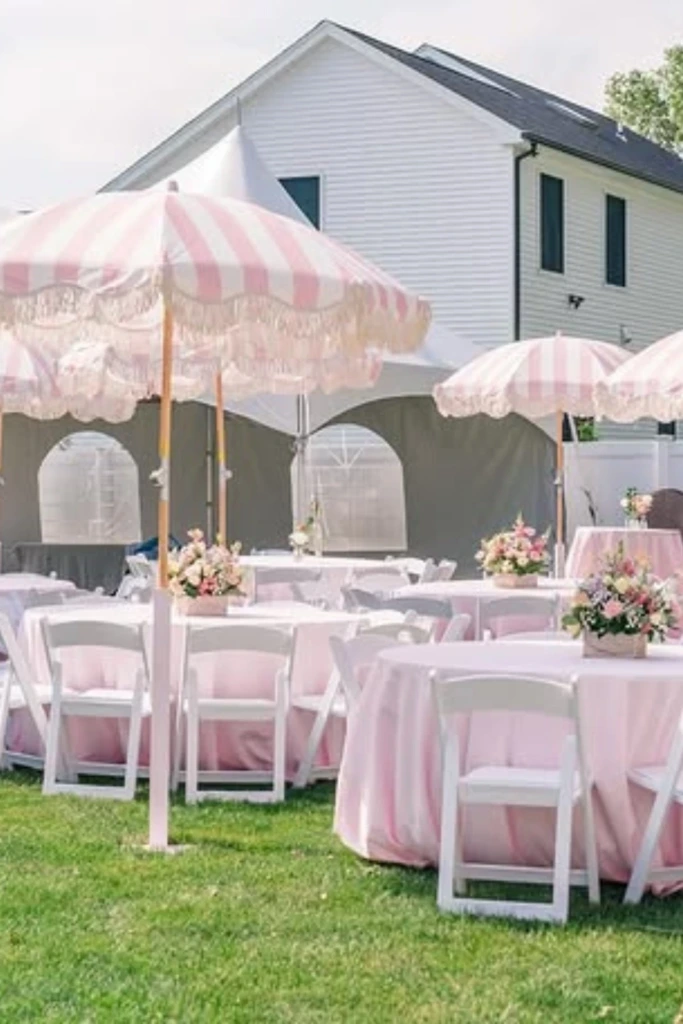 Garden Party with Pink Striped Umbrellas