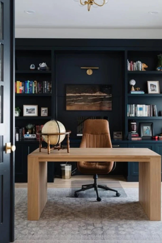 Statement Desk with Dark Built-In Shelving