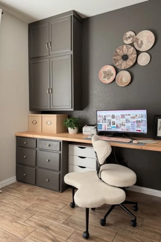Modern Neutral Workspace with Built-In Storage
