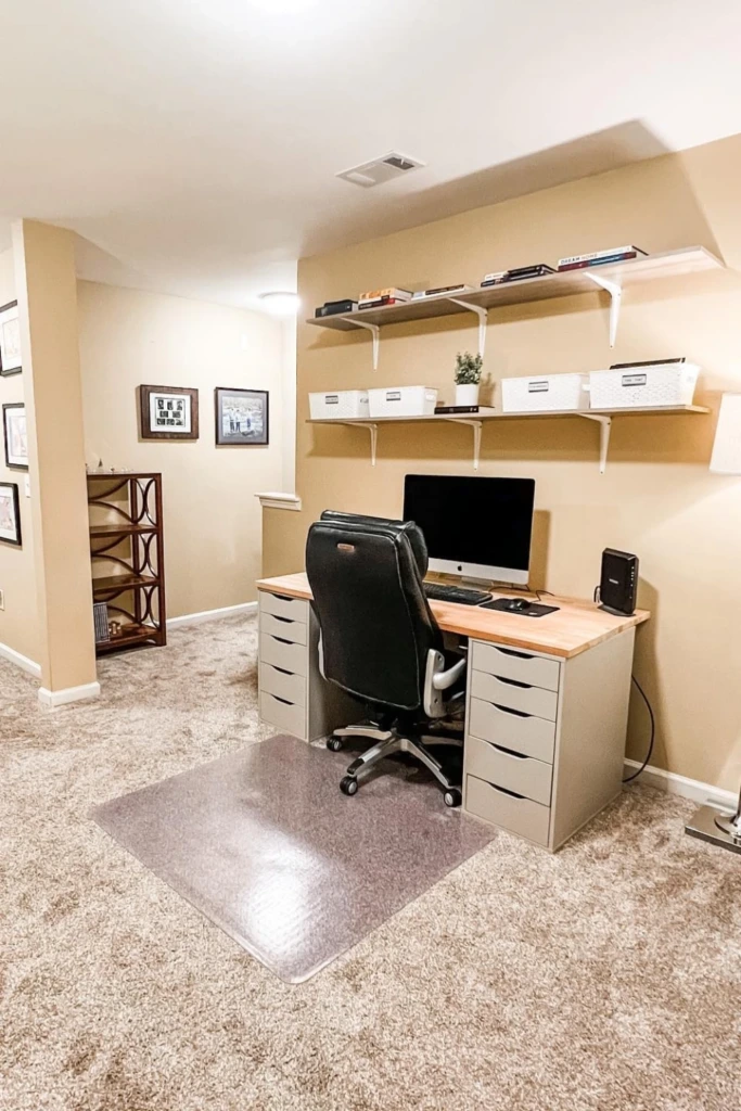 Basement Office with Smart Vertical Storage