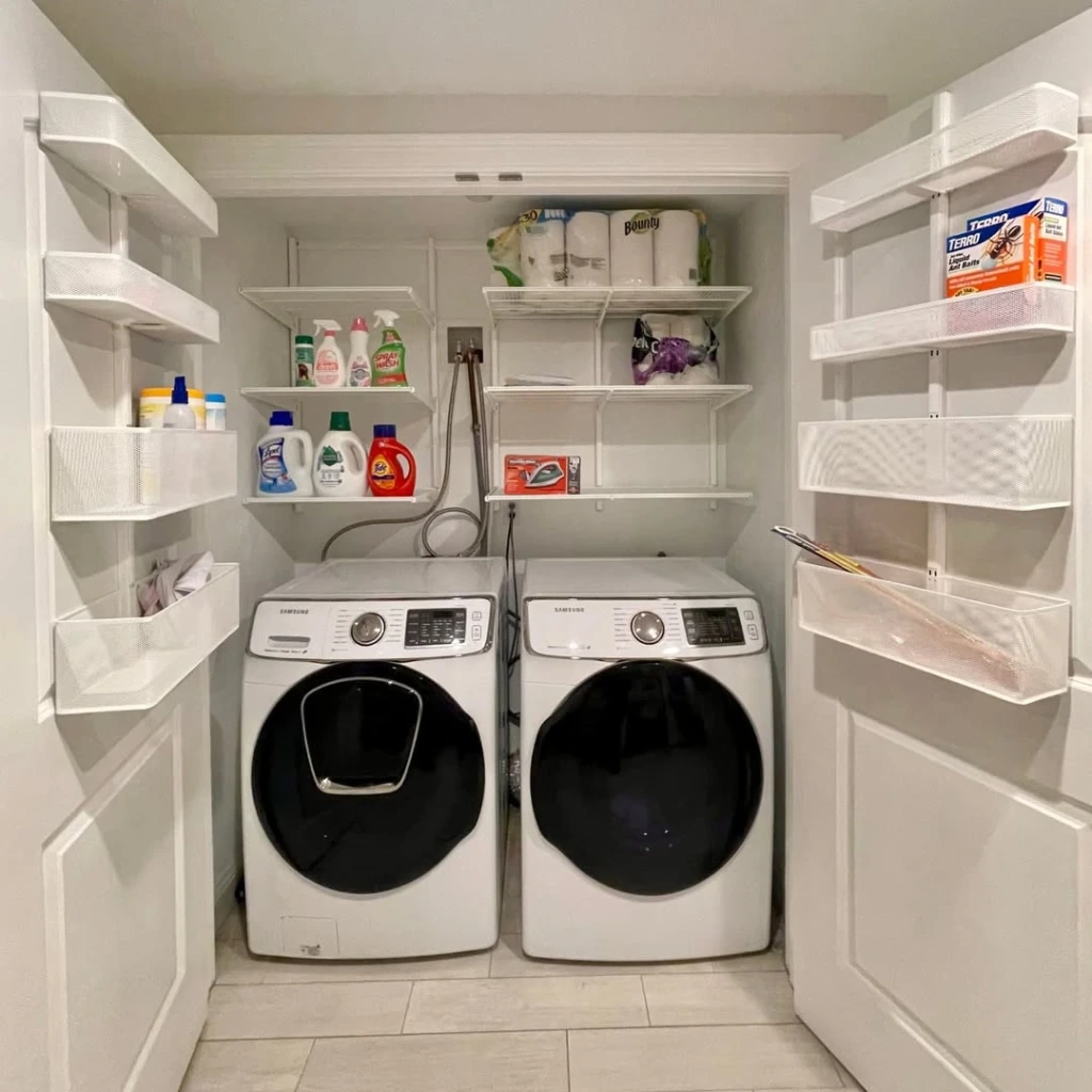 10. Wall-Mounted Wire Shelving for Compact Detergent Storage