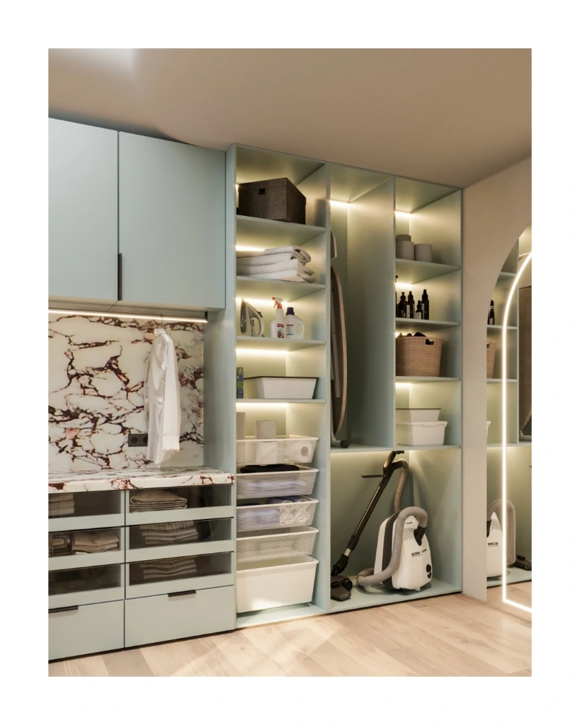 19. Compact German Laundry with Vertical Wall Storage Solutions