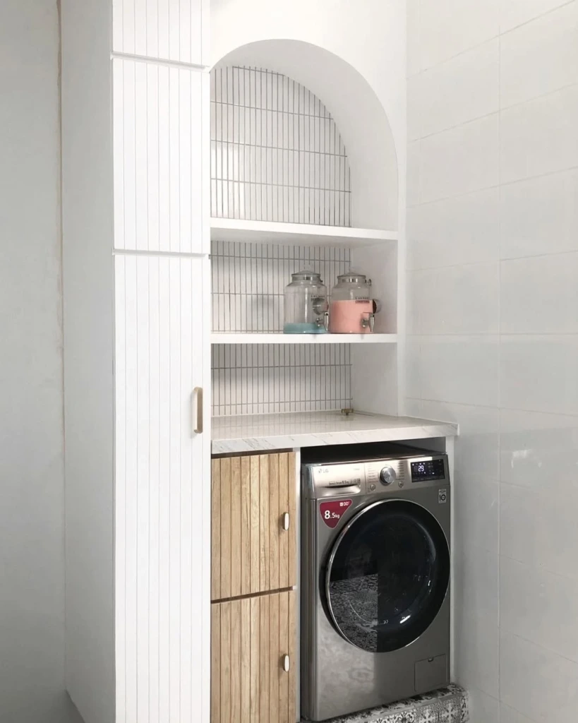 24. Arched Laundry Nook with Glass Apothecary Detergent Jars