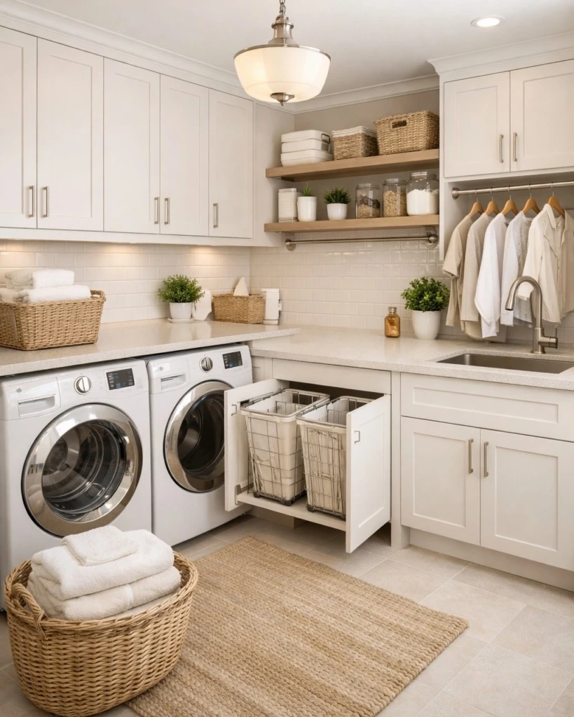 10. Classic White Laundry With Pull-Out Hampers