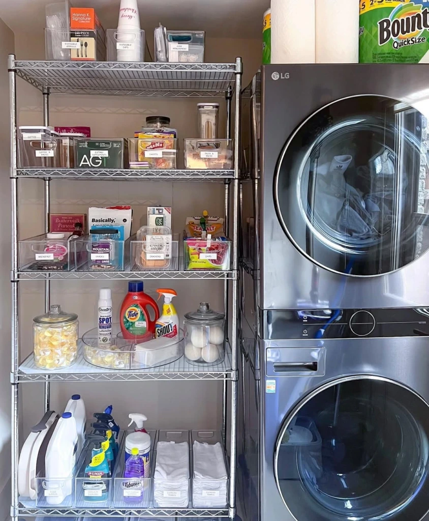 16. Wire Shelf Pantry Beside Stacked Machines