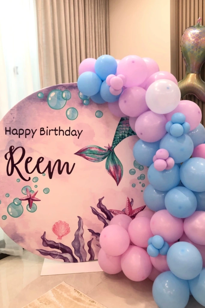 Round Mermaid Backdrop with Pastel Balloons