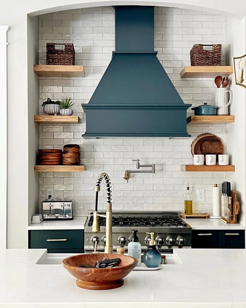 11. Arched Niche Shelving with Deep Blue Hood
