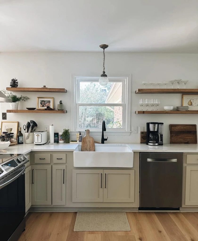16. Clean Window-Centered Shelving Layout