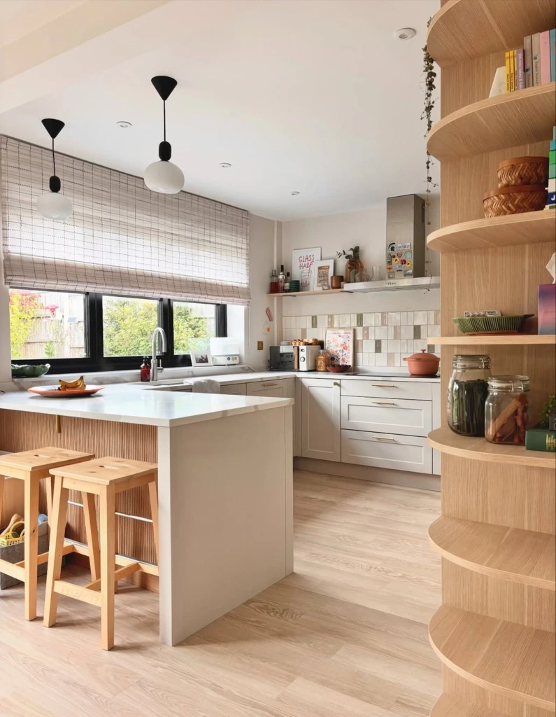 19. Classic White Kitchen with Central Open Shelf
