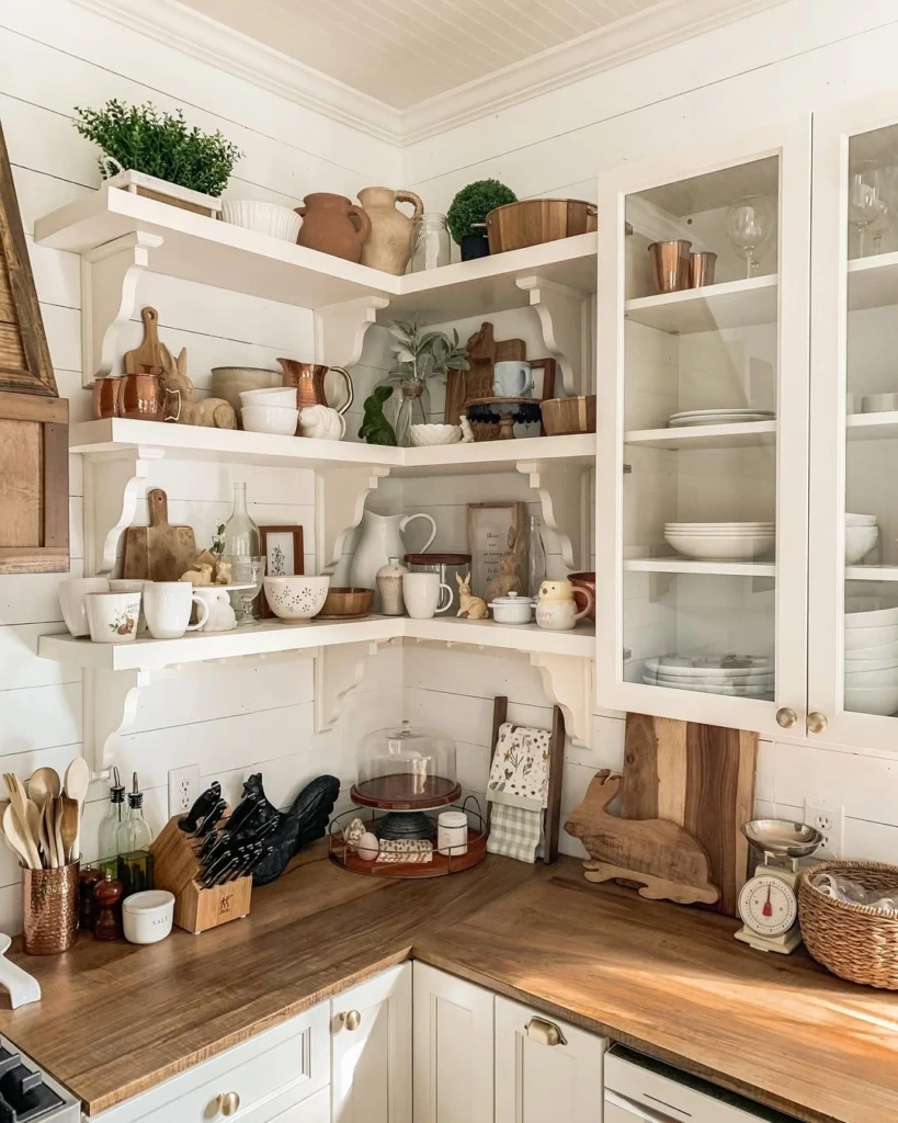 21. Layered Corner Shelves with Collected Charm