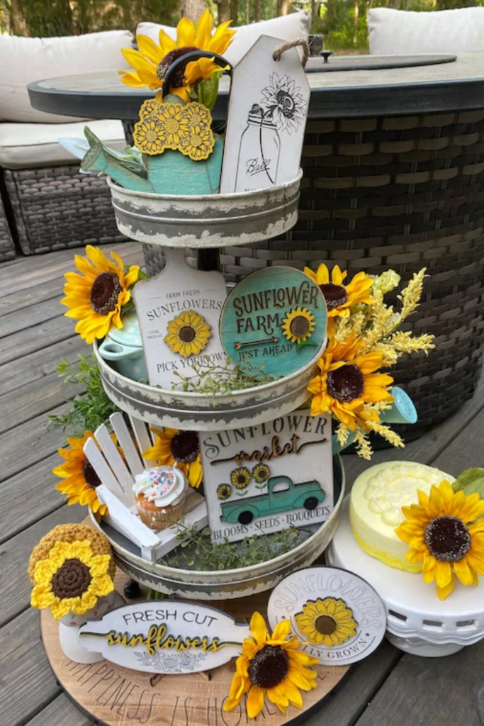 16. Sunflower Summer Tiered Tray Display