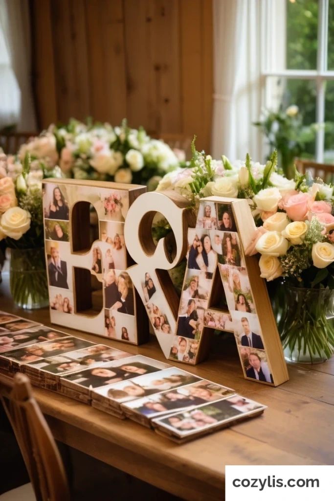Wooden Initials with Photos - 30 Party Table Decorations Ideas