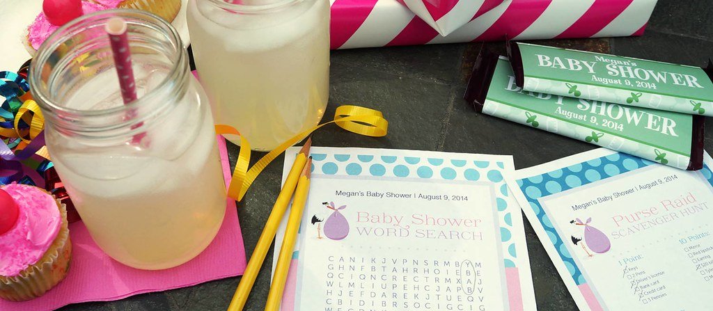 Baby shower word scramble and printable games with lemonade