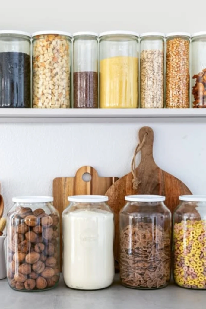 Tall Glass Jars for a Streamlined Pantry Wall