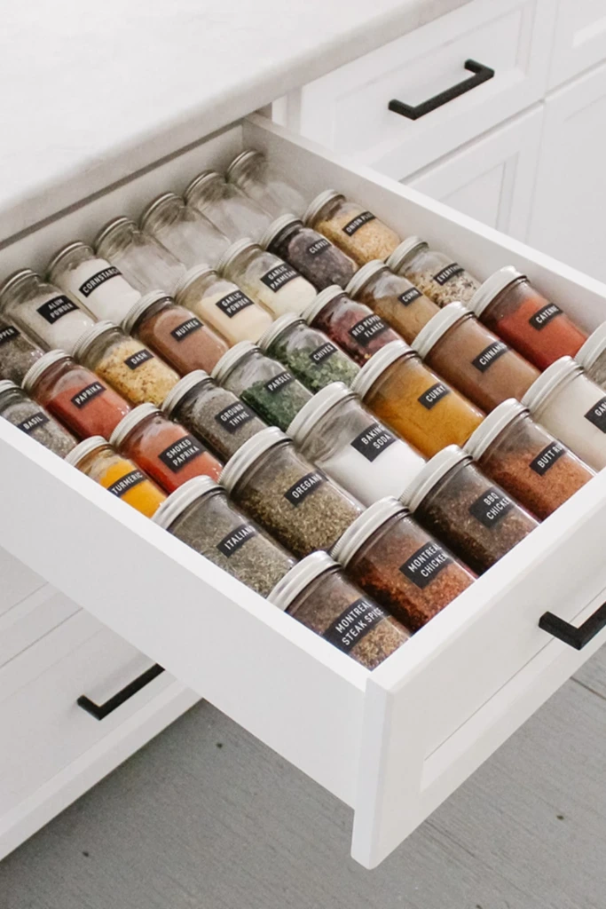 Tiered Mason Jar Spice Drawer