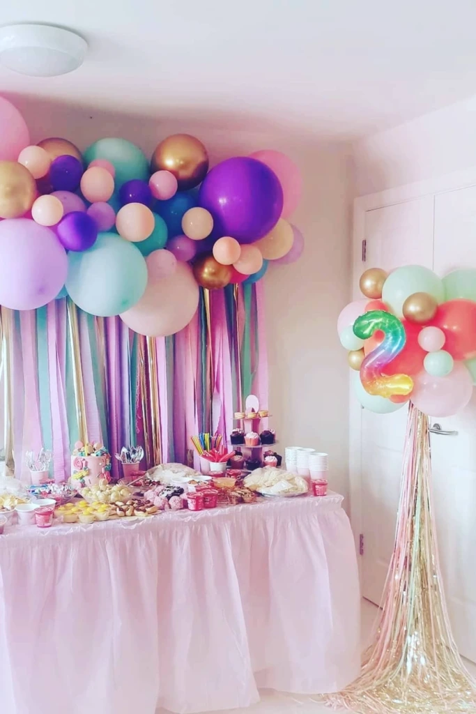 Pastel Balloon & Streamer Dessert Table