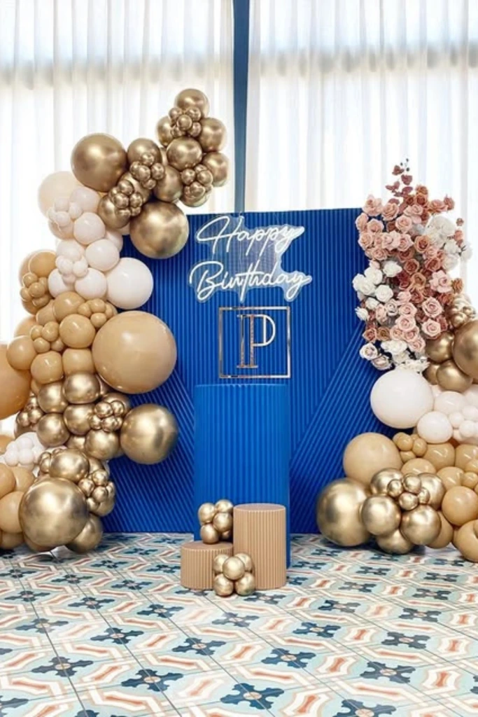 Blue & Gold Balloon Backdrop