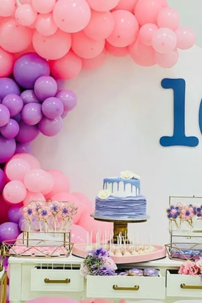 Pastel Balloon Wall with Dessert Display